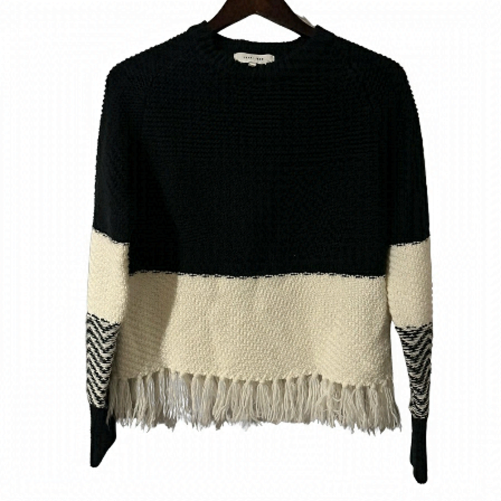 John + Jenn Women’s S Black & White Chevon Fringe Chunky Knit Sweater